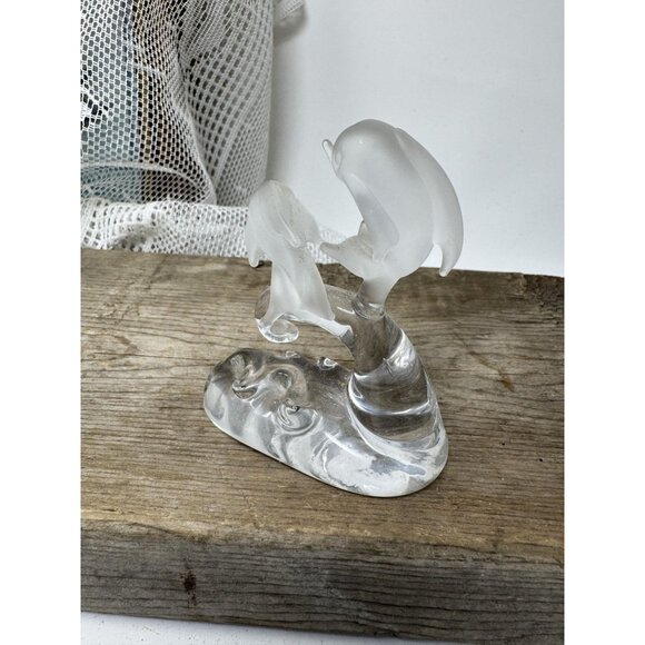 Handcrafted Glass Dolphin Figurine Sculpture Clear n Matt - Picture 5 of 7